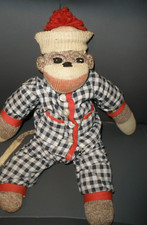 Vintage Handmade Sock Monkey with Plaid Outfit 15" P56 
