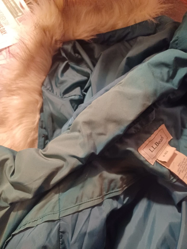 Abrigo largo de plumón de ganso mediano LL Bean para mujer chaqueta de trinchera de piel Rn 227262 Foto 3 de 4