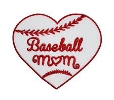 Baseball Mom Baseball Heart Embroidered Applique Iron/Sew On Patch Sports Play