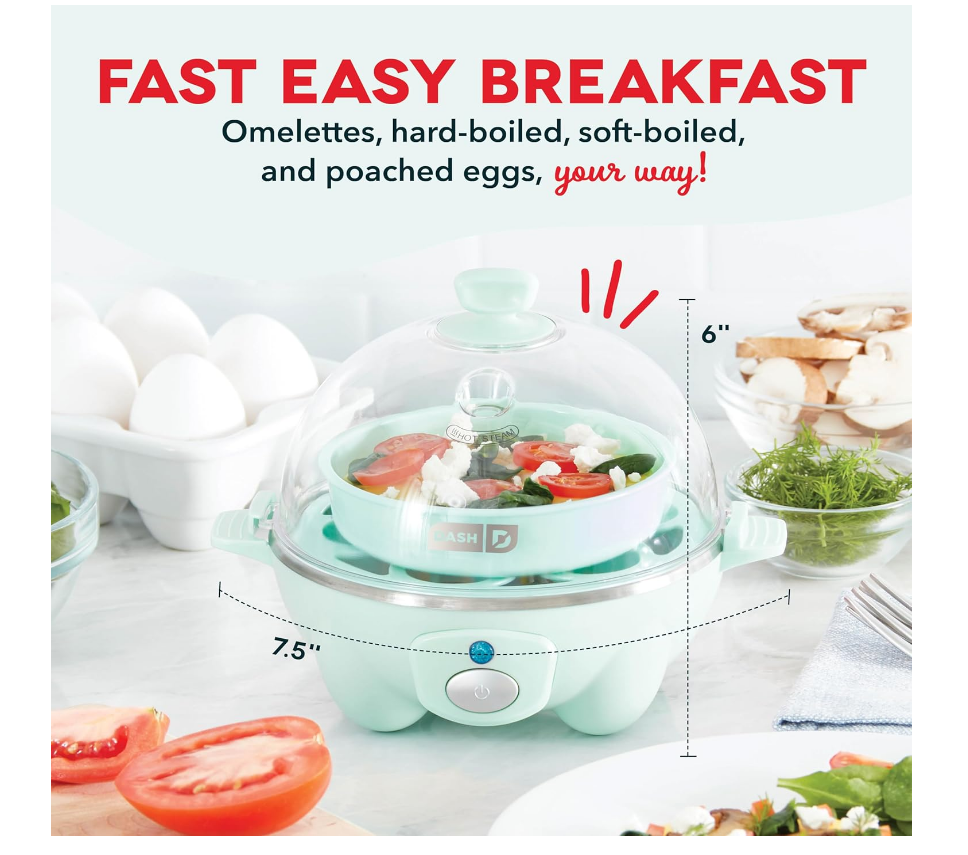 DASH Fast Electric Egg Cooker with 6 Egg Capacity in Aqua 5.5 Inch  