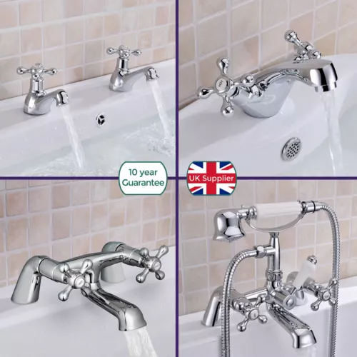 Nes Home Classic Chrome Bathroom Sink Basin Mono Mixer, Bath Filler, Shower Tap