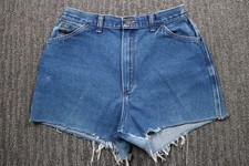 VTG 70s Wrangler No Fault Denim Shorts Women's Cut off High-rise Sz 14 28x3