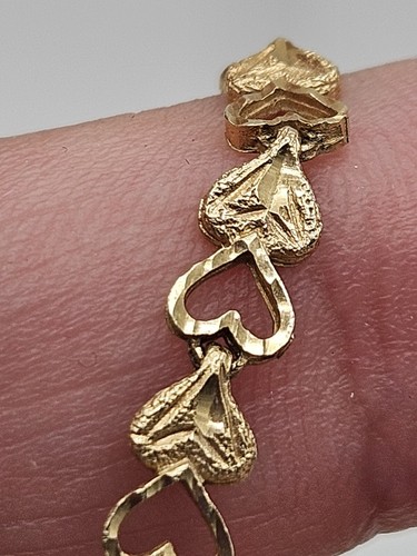 Vintage 14K Yellow Gold Dainty Hearl Link Tennis Bracelet - Picture 7 of 14
