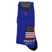 POLO RALPH LAUREN Royal Blue FLAG Colorblock Crew Socks 10-13 NWT