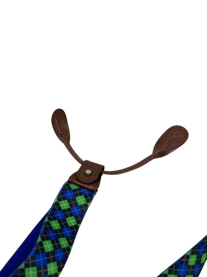 Tirantes Hombre Cuero Rojo Multicolor Cuadros Botón Lazo. Foto 3 de 3