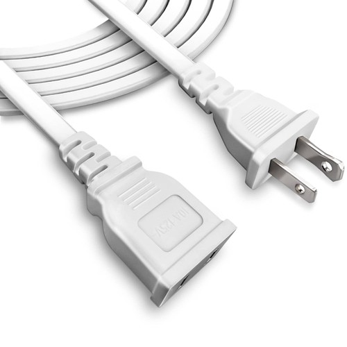 White Extension Cord 15 Ft Flat Thin Power Extension Cord US 2Prong
