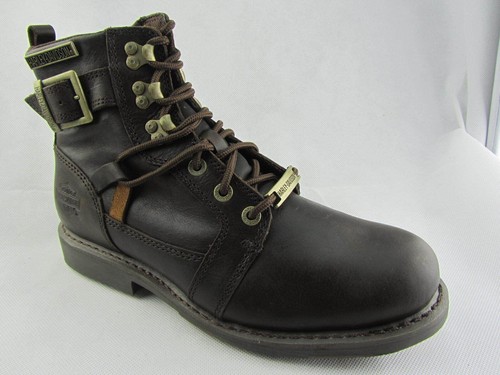 Harley-Davidson Men's Harrison Brown Leather Hooked Buckle Ankle Biker Boots - Picture 2 of 11