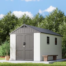 8X12 FT Outdoor Storage Shed, Plastic Shed Resin Garden Shed with Floor & Window