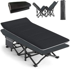 ATORPOK SHOP Camp Beds for Adults with Cushion Comfortable, Standard, Black 