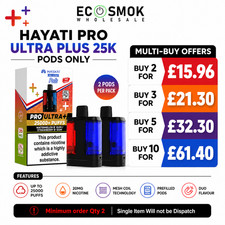 Hayati Pro Ultra Plus Pods 20mg Prefilled Refill Pod 25K 25000 Puffs Pack of 2