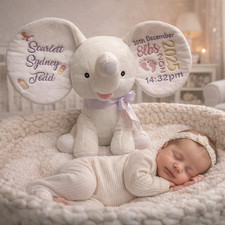 Personalised Cubbies Dumble Elephant, New Baby, Teddy Bear Gift, Ivory