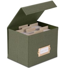 Beautiful Greeting Card Organizer Box With Dividers - Sturdy Linen Storage Bo...