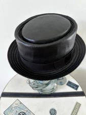 Pork Pie Epoch Hat. Faux Leather. Black. S/M