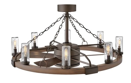 36" Sawyer Bronze Wet-Rated LED Fandelier Wagon Wheel Smart Fan - Picture 3 of 10