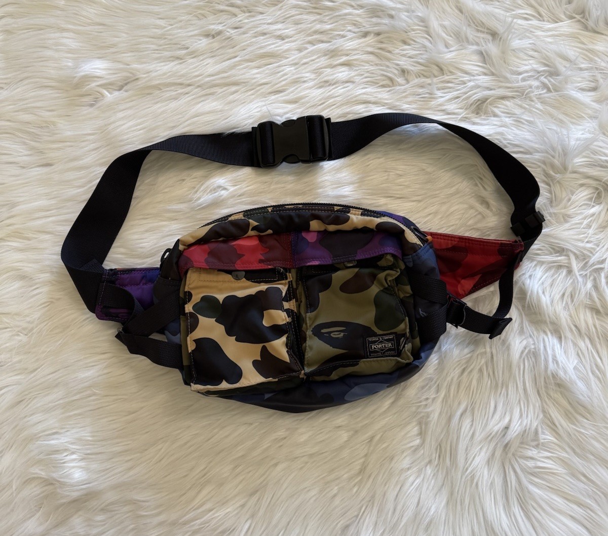 アベイシング エイプ　初期　 ナイロン カモ ウエスト バッグ A BATHING APE アベイシングエイプ×ポーター APE×POTER 1st camo