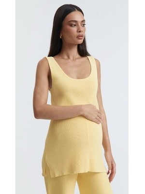 Legoe Heritage Celeste Maternity Ribbed Knit Scoop Tunic Tank Top Yellow XL