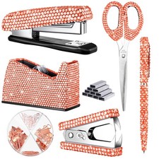 Demissle 6 Pcs Bling Crystal Desk Accessories Set School Stationery Kit