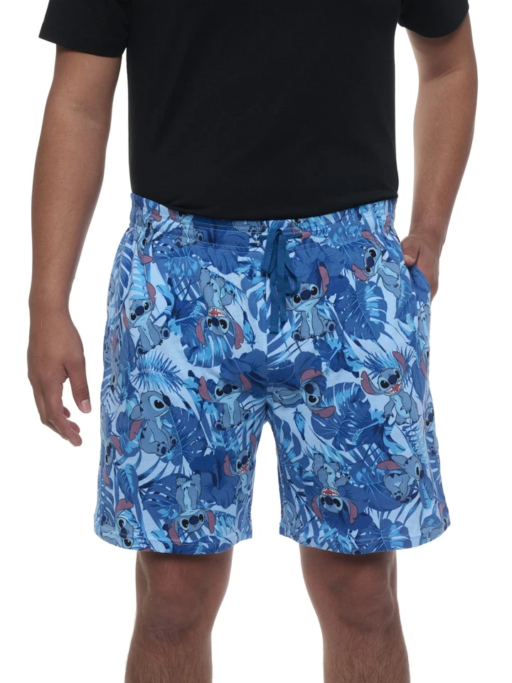 Para Hombres Disney Stitch Pijama Pantalones Cortos para Dormir Ropa de Salón Bolsillos Azul Foto 3 de 4