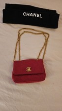 CHANEL CC Logo Mini Matelasse Chain Shoulder Bag Canvas Leather Red 653RH002