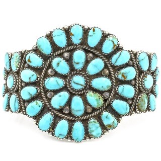 Southwest Signed Sterling Turquoise Rope Twist Size 6.75 Cuff Bracelet #S5790 2