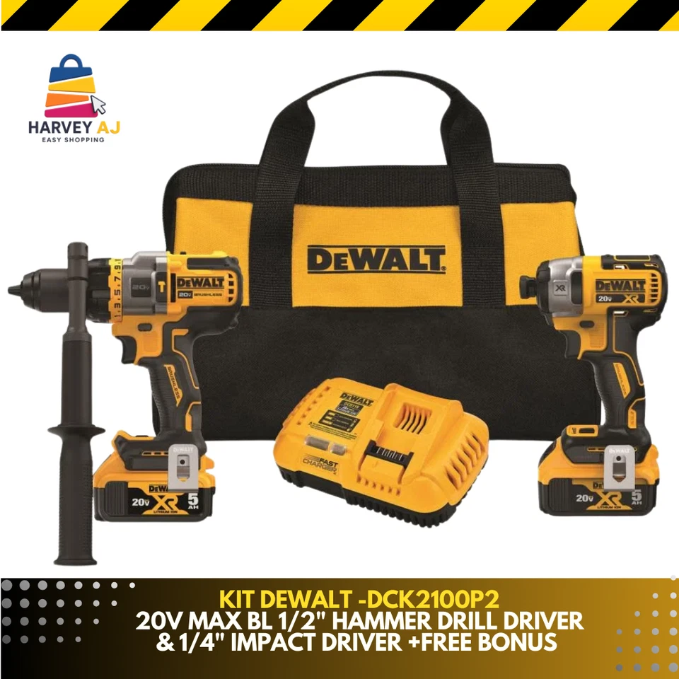 DEWALTD-DCK2100P220V MAX Flexvolt Hammer Drill / Impact Driver Combo Kit (5 Ah) - Image 2 of 4
