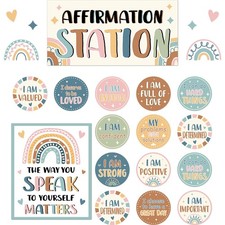 Naozinebi 32 PCS Boho Affirmation Station Bulletin Board Set Positive Posters...