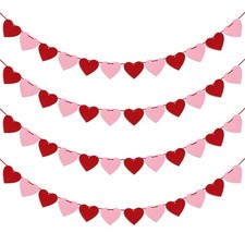 4 Pack Felt Heart Garland Banner, No DIY Valentine's Day Decorations Red Pink He