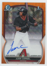 2023 BOWMAN CHROME #03/25 JUAN CORNIEL ORANGE WAVE AUTOGRAPH 1ST ROOKIE RC
