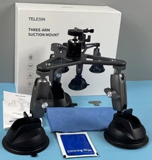 Telesin Triple Suction Cup Car Mount w/360 Rotation for Dji Insta360 & GoPro EUC