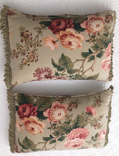 Cuscini decorativi vintage Waverly Brianna verde salvia floreale giardino frange lunghe (2)