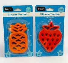Set of 2 B-Pure Food Grade Silicone Teether, Orange  Red 3-24 months, BPA Free