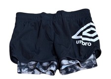 NWT Umbro Girls Size Small 6 2-in-1 Running Shorts Black White Marble Athletic