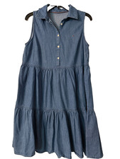 Tommy Hilfiger Women Sleeveless Chambray Tiered Shirtdress Blue Size S