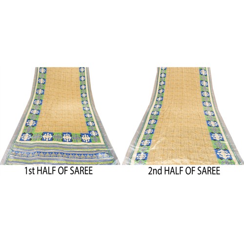 Sanskriti Vintage Beige Sarees Moss Crepe Printed Sari Decor 5+Yd Craft Fabric - Picture 6 of 12