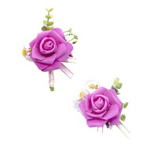 Hot Pink Corsage and Boutonniere Set Artificial Rose Wrist Corsage Wristlet B...