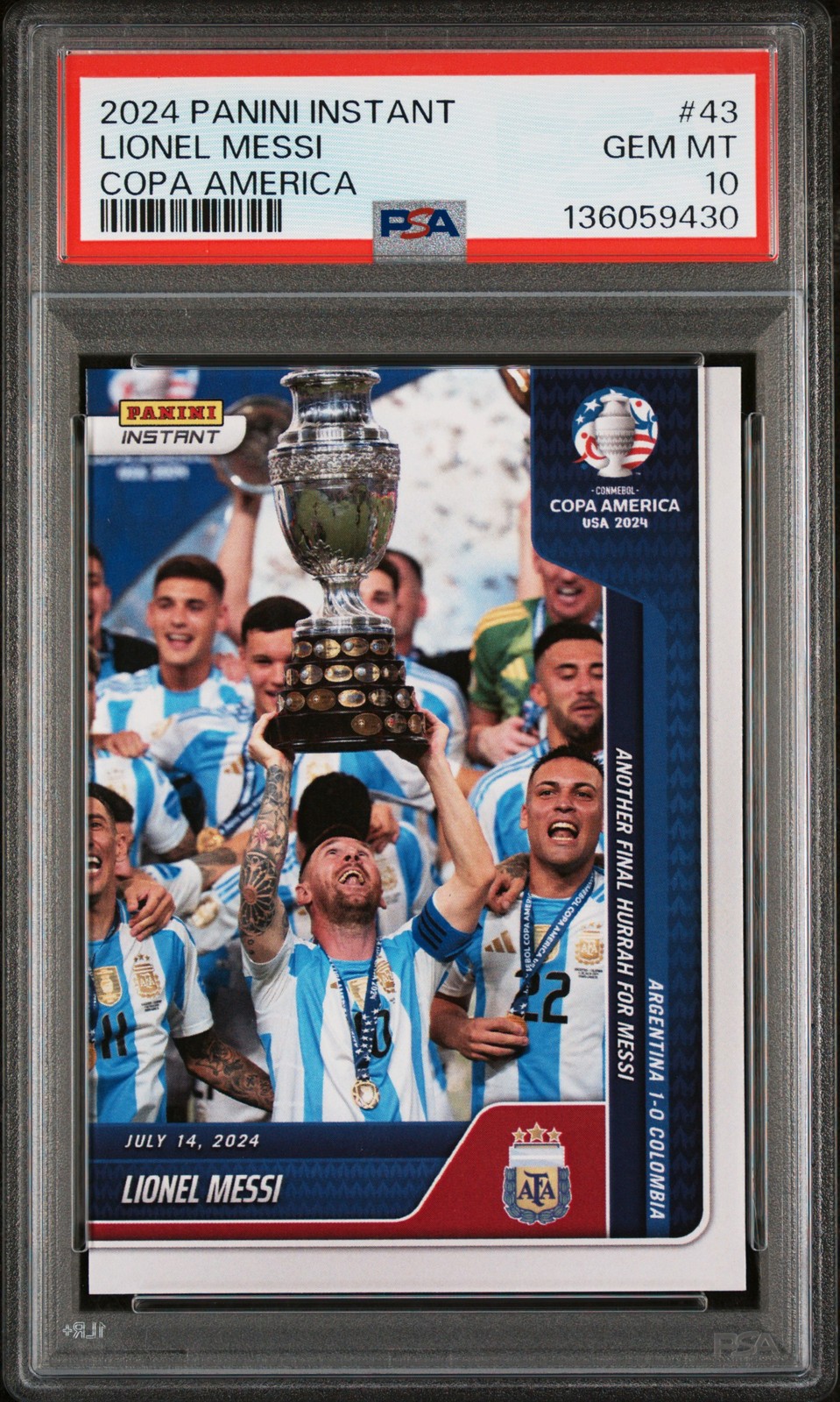 2024 PANINI INSTANT CONMEBOL COPA AMERICA 2024 #43 LIONEL MESSI PSA 10