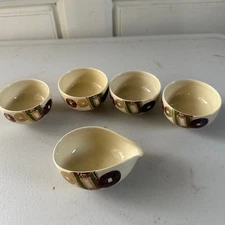 Vintage Japanese Kiyomizu-yaki Hand Painted 4 Tea 1 Creamer Cup Pottery Gojosaka