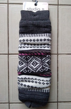 Fair Isle Leg Warmers Gray White Pink NEW