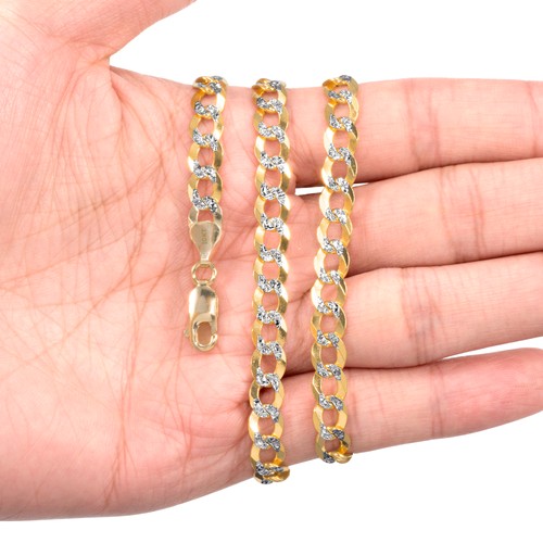 10K Yellow Gold Solid Mens 7mm Diamond Cut Pave Curb Cuban Chain Necklace 24" - Picture 2 of 9
