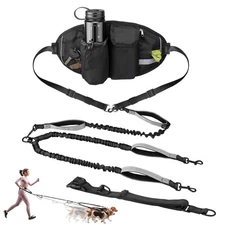 Hands-Free Dog Leash for Running Reflective Bungee with Adjustable Waist Belt