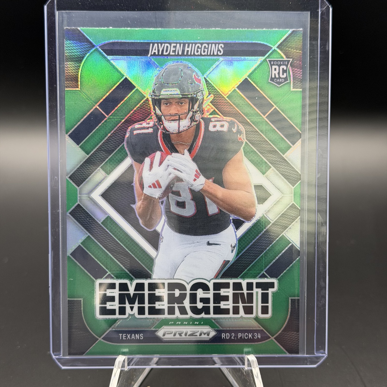 2025 Panini Prizm Jayden Higgins #14 Emergent Green Prizm RC Texans