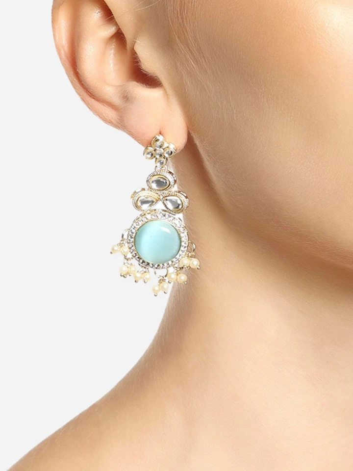 Aretes indios Bollywood boda fiesta ropa kundan y perlas joyería de moda Foto 3 de 4