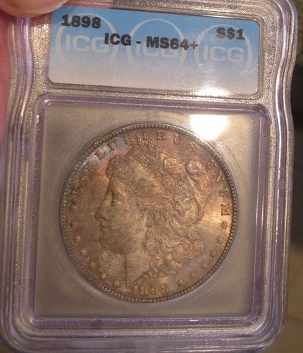 1898 Morgan Silver Dollar BU ICG MS 64+, Fully toned obverse 5237