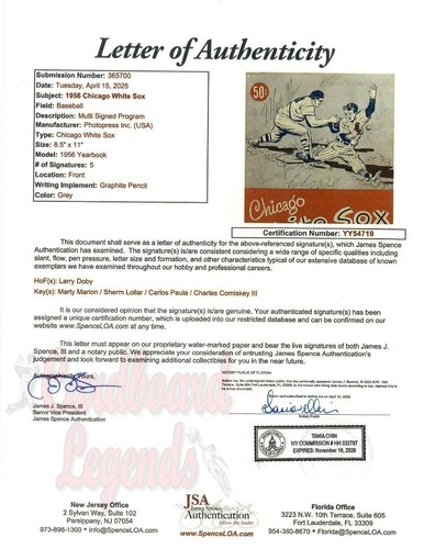 1956 White Sox Multi Signed Autographed Program Larry Doby Charles Comiskey JSA - Picture 3 of 4