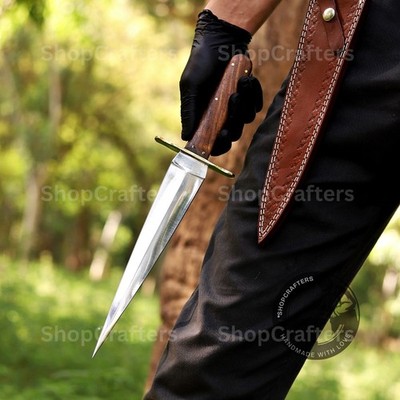 Handmade Arkansas Toothpick Dagger D2 Steel Hunting Knife Survival Leather Sheat