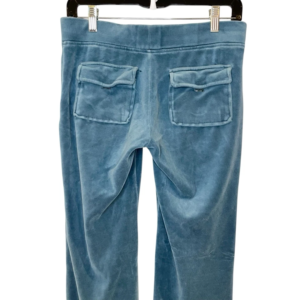 Pantalones deportivos de terciopelo Juicy Couture vintage y2k azul verdoso solapa bolsillo talla S *DEFECTUOSOS Foto 4 de 4