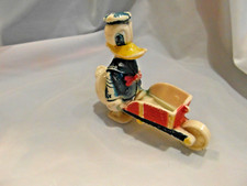 WALT DISNEY DONALD DUCK  WHEEL BARROW PLASTIC TOY MOVING FEET MADE HONG KONG