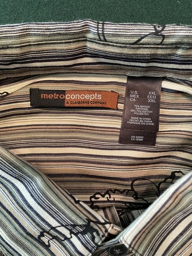 Metro Concepts by Claiborne Men’s Long Sleeve Shirt 2XL Striped w/ Flowers - Picture 4 of 4
