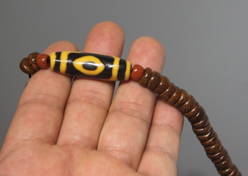 Tibet 100 Years Old Buddhist "XingYue Bodhi" Seed Mala "3 Eyes Dzi" Prayer Bead - Picture 9 of 13