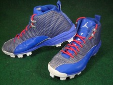 Used Mens Air Jordan 12 Retro MCS Baseball Cleats Shoes Blue Gray Red size 12